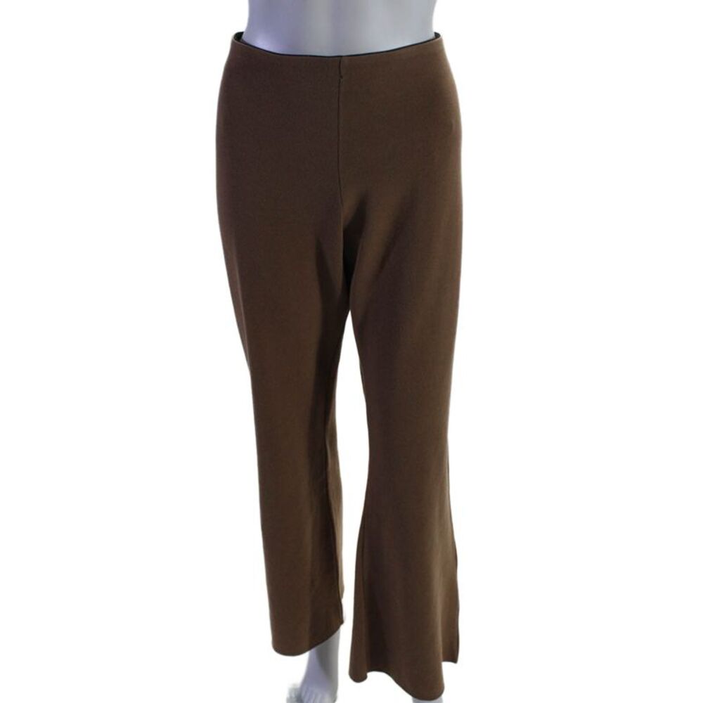 Biana Womens Flat Front Elastic Waist High-Rise Flared Pants Brown Size L